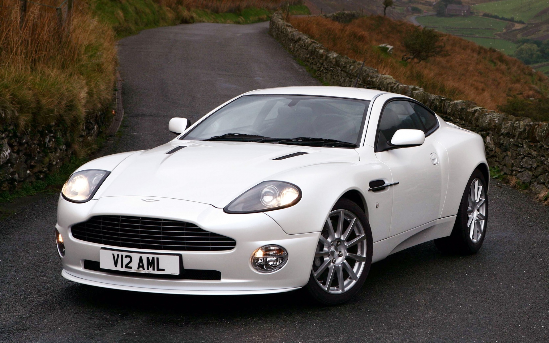 Картинки Aston martin, v12, победа, 2004, белый, вид спереди, стиль, природа фото и обои на рабочий стол