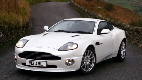 Aston martin, v12, победа, 2004, белый, вид спереди, стиль, природа