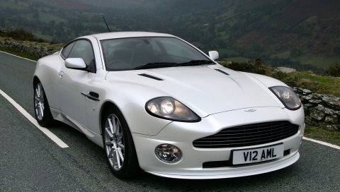 Aston martin, v12, победитель, 2004, белый, вид спереди, автомобили, горы