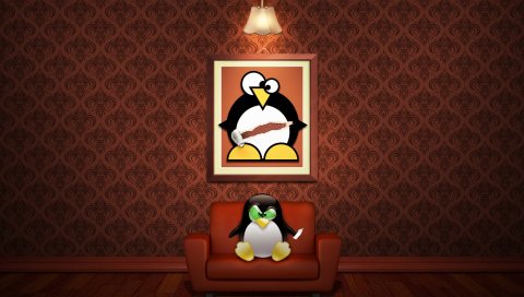 Linux, пингвин, картинка, диван, красный, глаз