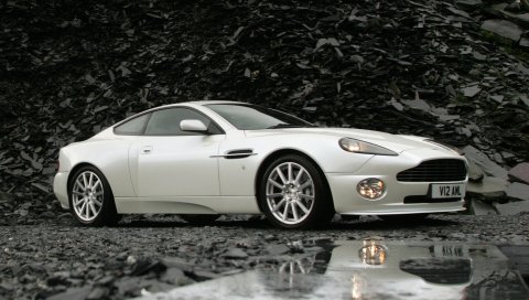 Aston martin, v12, побеждает, 2004, белый, вид сбоку, отражение
