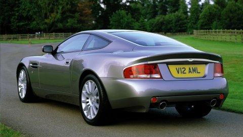 Aston martin, v12, побеждает, 2001, серый, вид сзади, автомобиль, природа