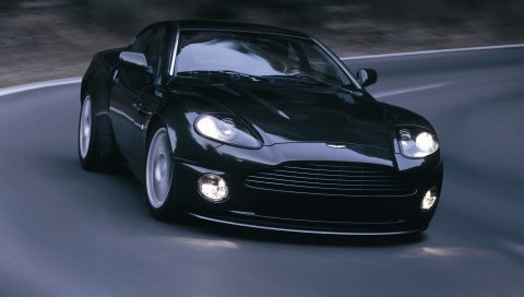 Aston martin, v12, побеждает, 2004, черный, вид спереди, асфальт