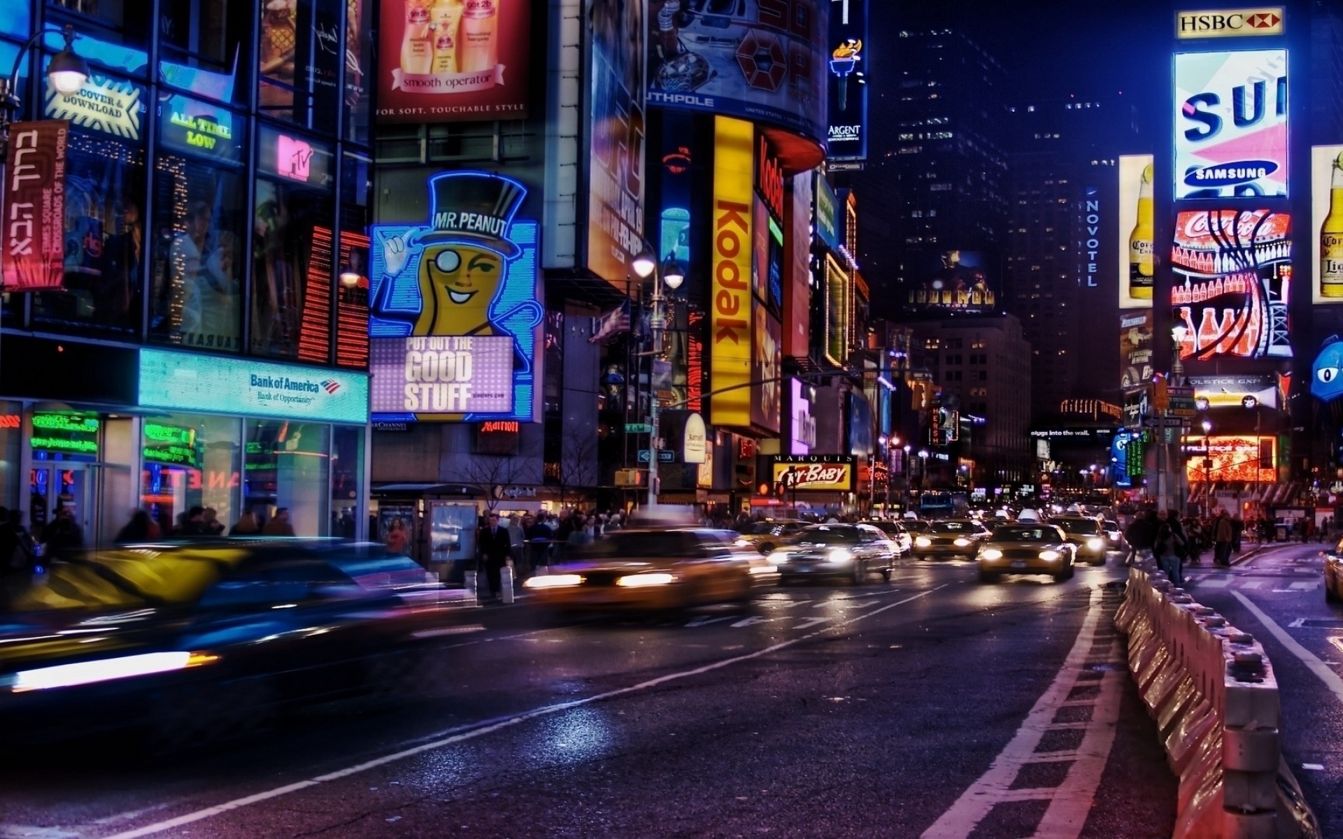 Картинки Нью-Йорк, живость, движение, улица, ночь фото и обои на рабочий стол