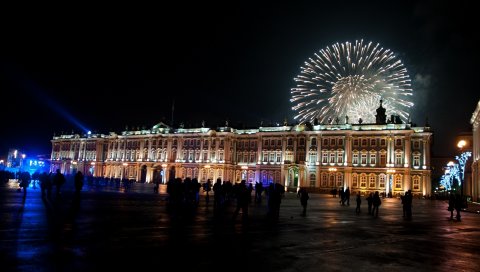 Зимний дворец, новый год, ночь, фейерверк, петербург