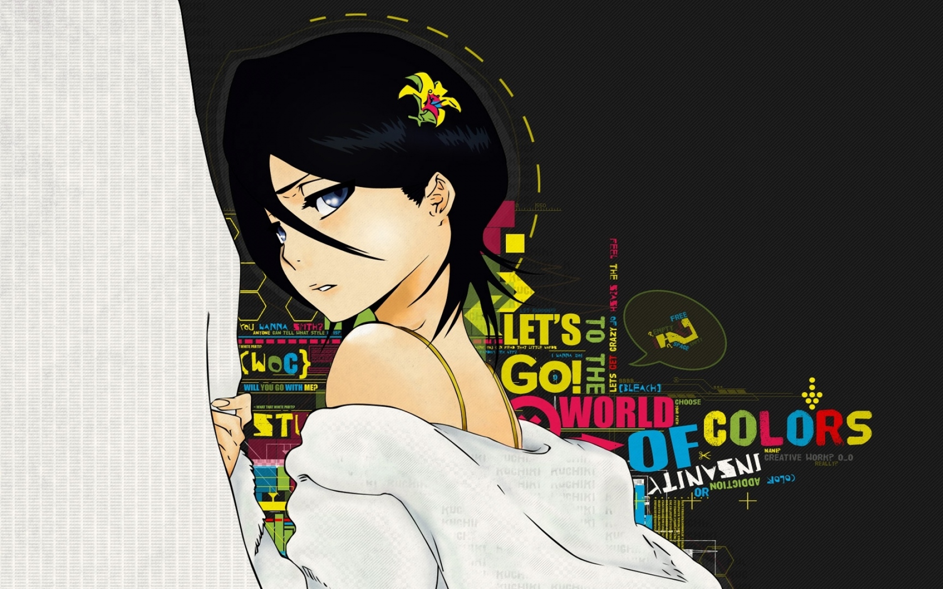 Картинки Bleach, kuchiki rukia, девушка, брюнетка, цветок, фоны фото и обои на рабочий стол