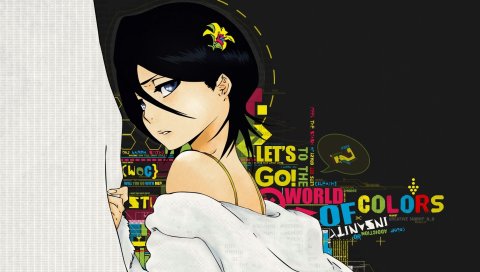 Bleach, kuchiki rukia, девушка, брюнетка, цветок, фоны