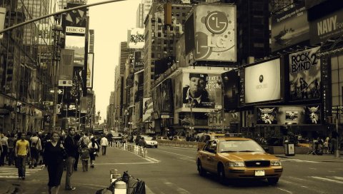Нью-Йорк, Манхэттен, улица, автомобили, люди, занят