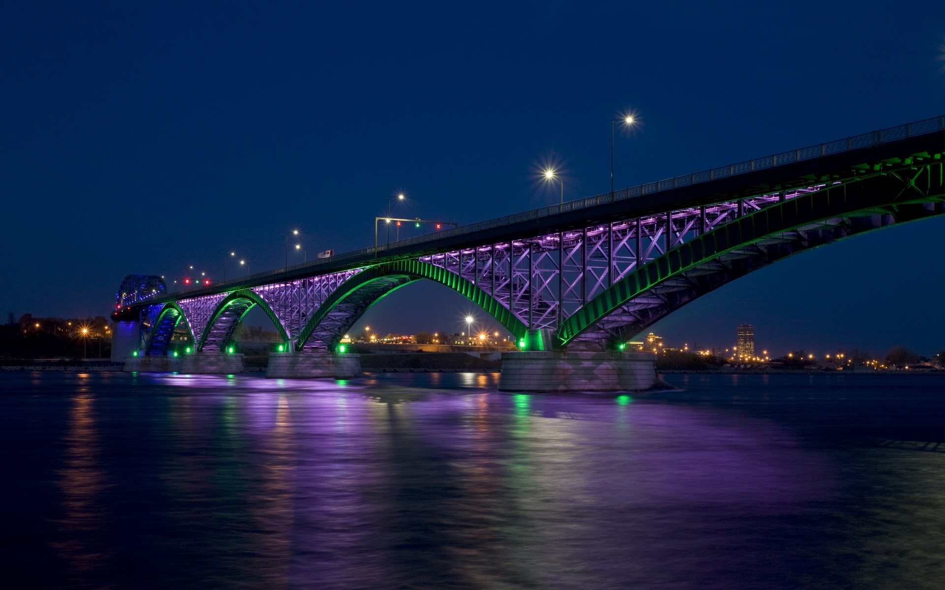 Картинки Мост мира, город, залив, мост, ночь, огни, hdr фото и обои на рабочий стол