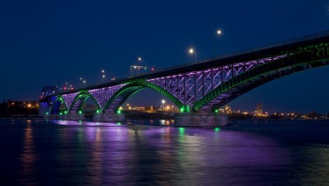 Мост мира, город, залив, мост, ночь, огни, hdr