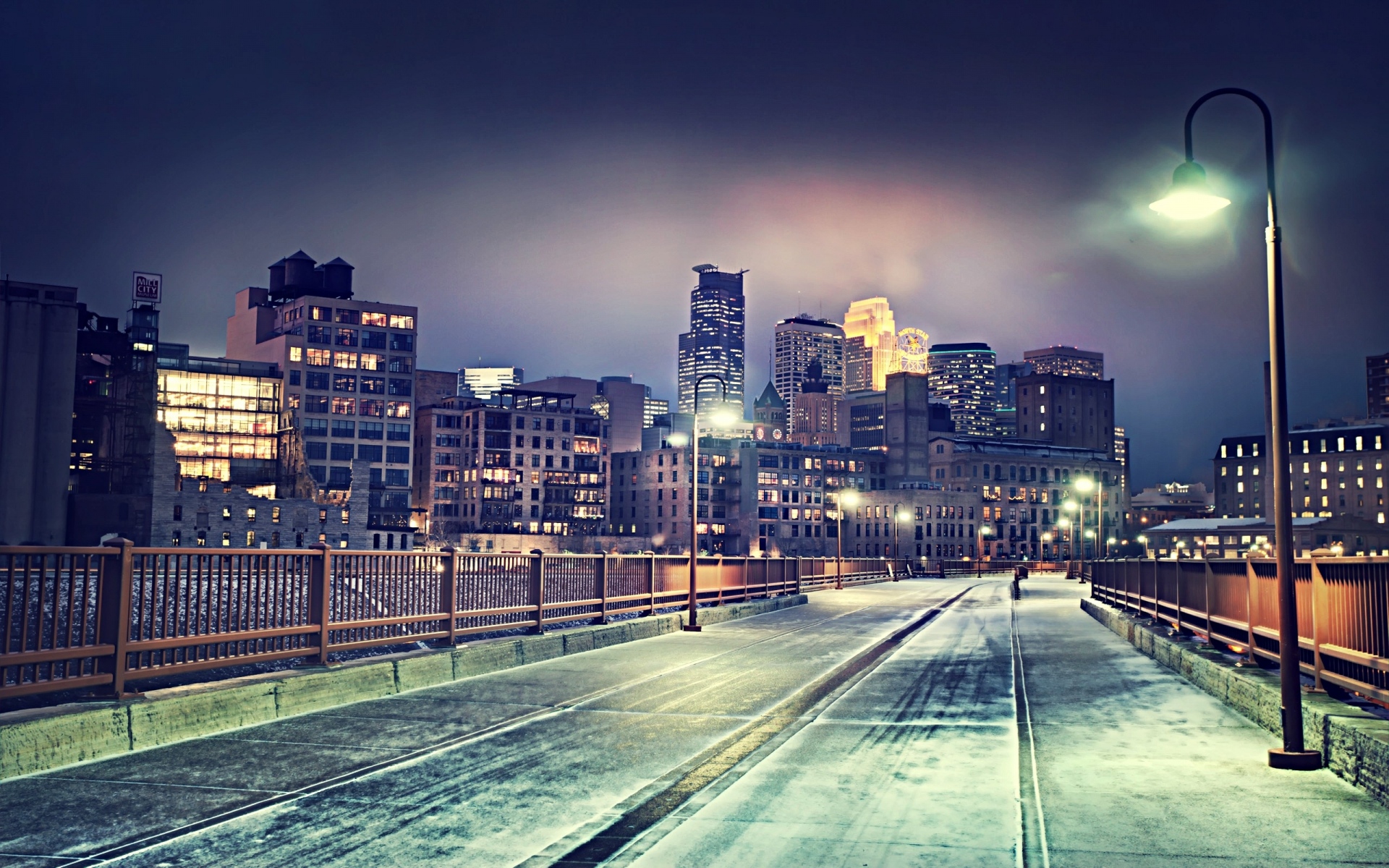 Картинки Minneapolis, usa, мост, зима, свет, вечер, hdr фото и обои на рабочий стол