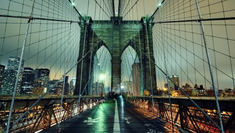 Бруклинский мост, ночь, nyc, сша