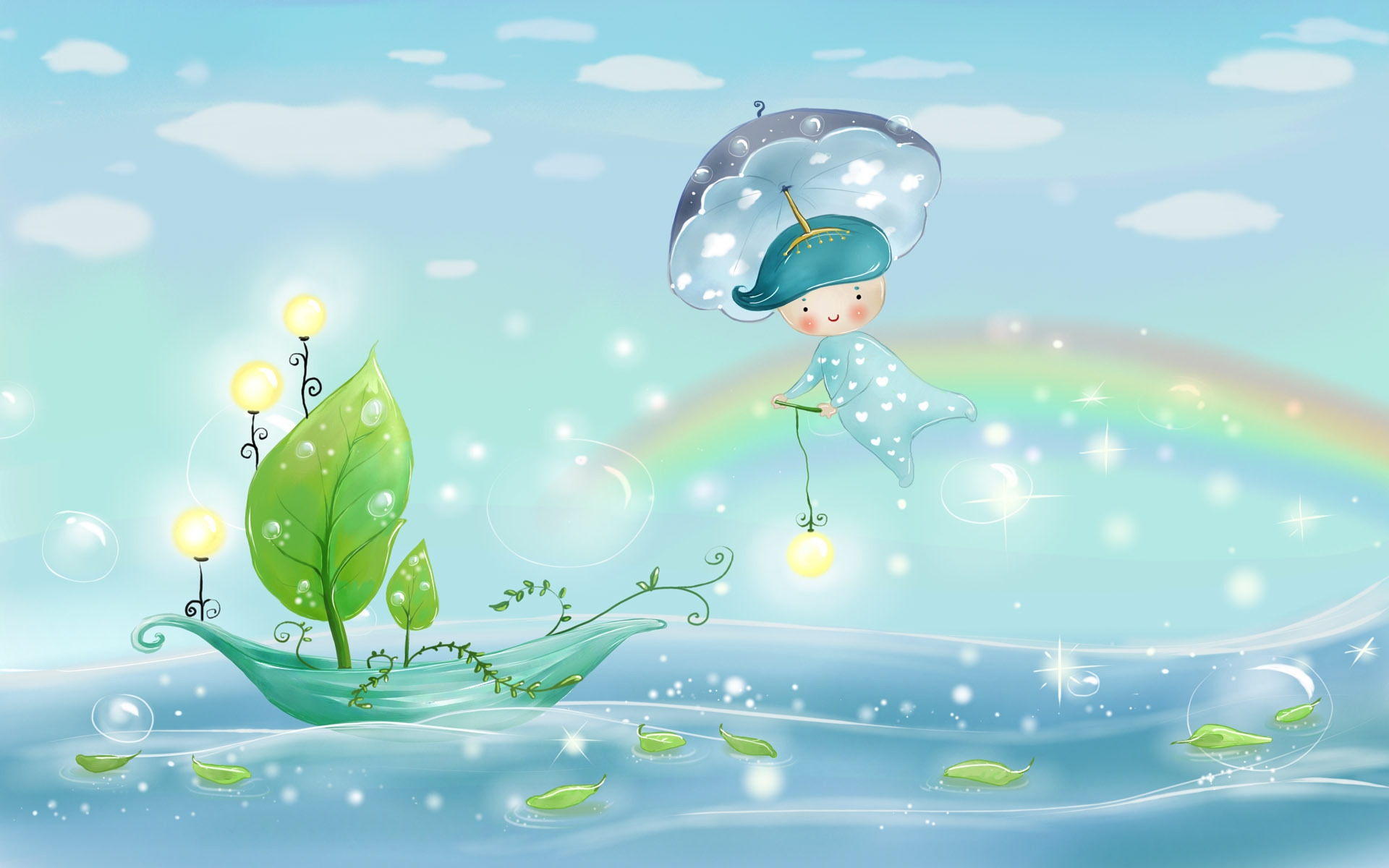 Картинки Вода, дождь, зонтик, листья, лодка, мальчик, море, небо, паруса, погода, природа, пузыри, радуга, узор, свет, облака, огни фото и обои на рабочий стол