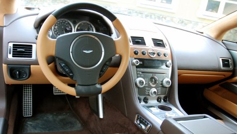 Aston martin, rapide, 2011, коричневый, салон, салон, рулевое колесо, спидометр