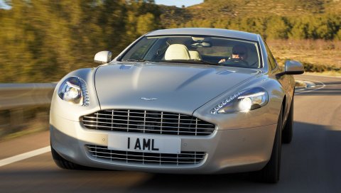 Aston martin, rapide, 2009, серебро, вид спереди, автомобили, деревья