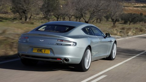 Aston martin, rapide, 2009, серебро, вид сзади, природа
