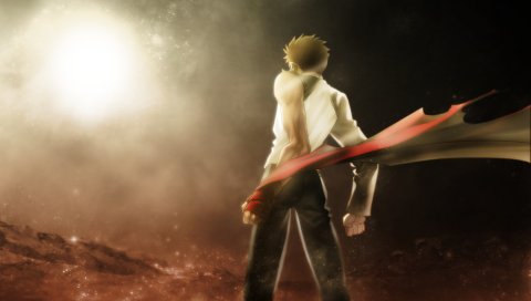 Вечерняя ночь, emiya shirou, мужчина, космос, шарф