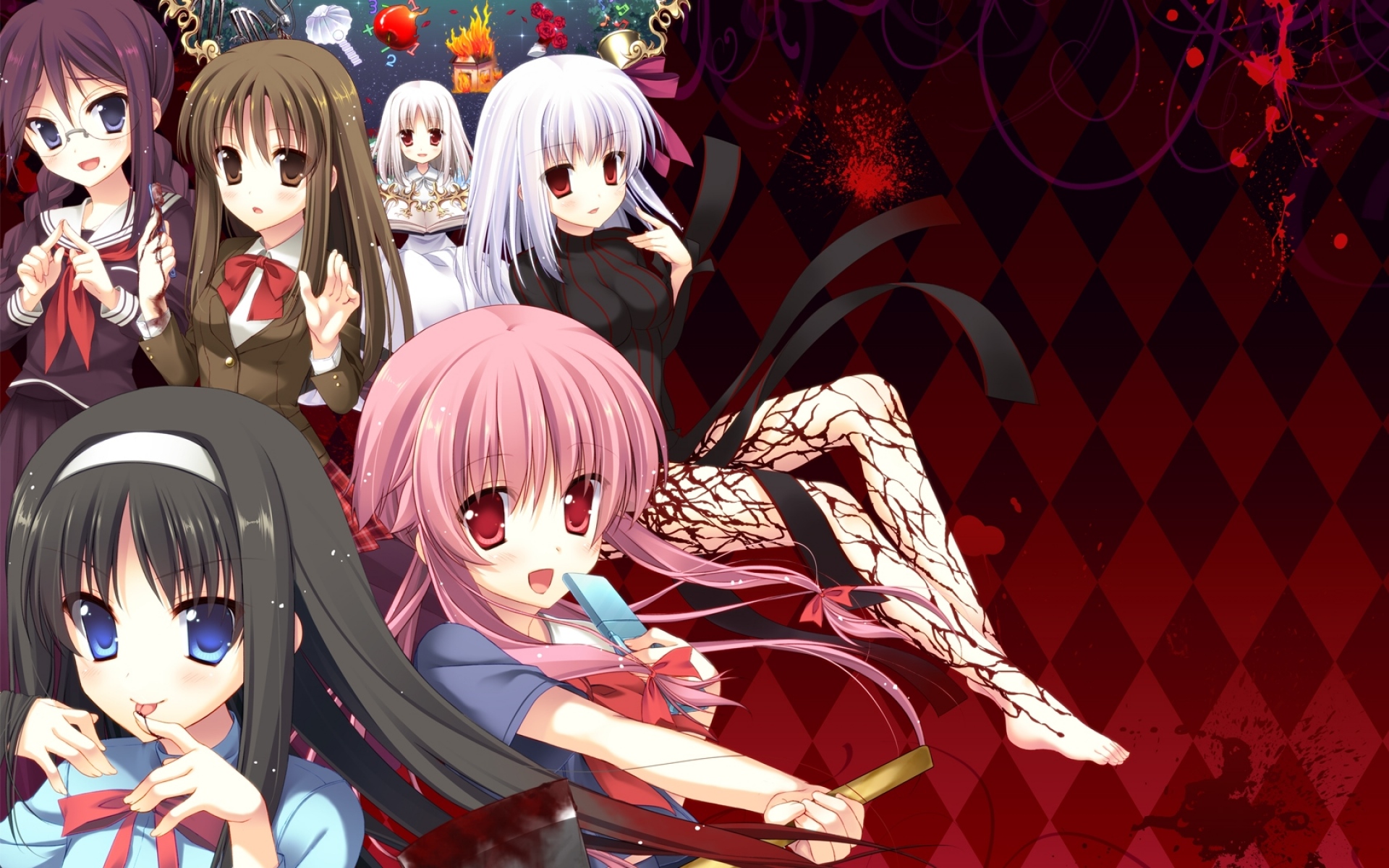 Картинки Hatori piyoko, судьбы ночь пребывания, tsukihime, звуковой горизонт, mirai nikki, dangan-ronpa, matou sakura, tohno akiha, gasai yuno, misono mayu, фукава тоуко, девушки фото и обои на рабочий стол