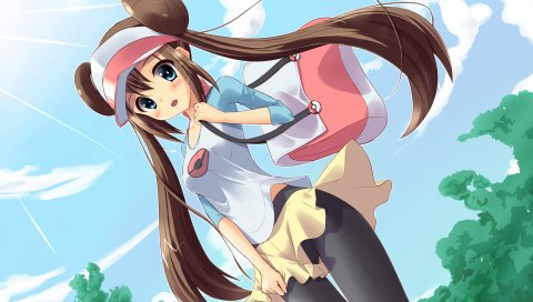 Tenjou ryuka, pokemon, главный герой, pokemon bw2, девушка, брюнетка, кепка