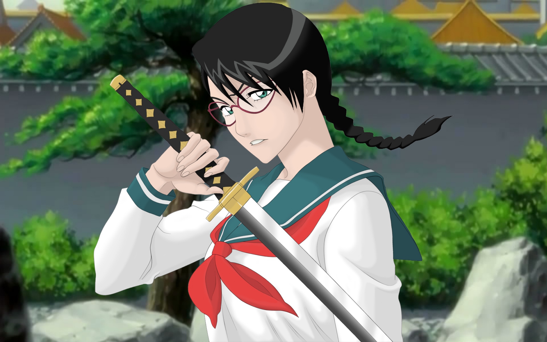 Картинки Bleach, yadoumaru lisa, девушка, брюнетка, катана фото и обои на рабочий стол
