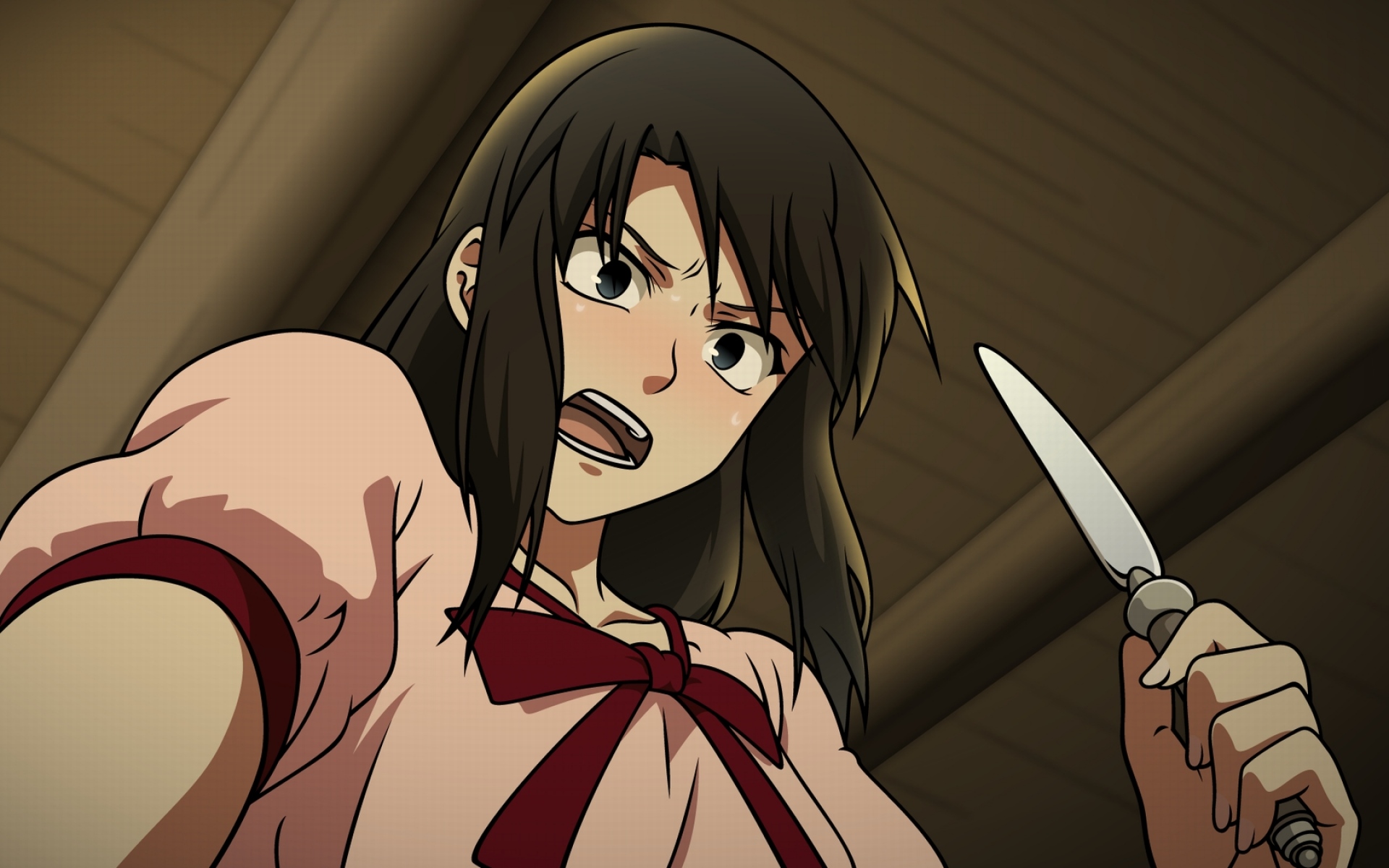 Картинки Kara no kyoukai, kokutou azaka, девушка, брюнетка, нож, гнев фото и обои на рабочий стол