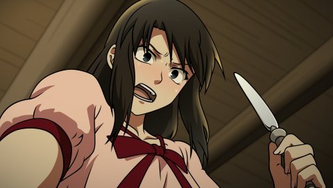 Kara no kyoukai, kokutou azaka, девушка, брюнетка, нож, гнев