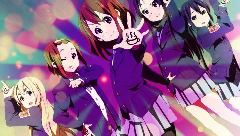 K-on, akiyama mio, hirasawa yui, tainaka ritsu, kotobuki tsumugi, nakano azusa, улыбка, жест, поза