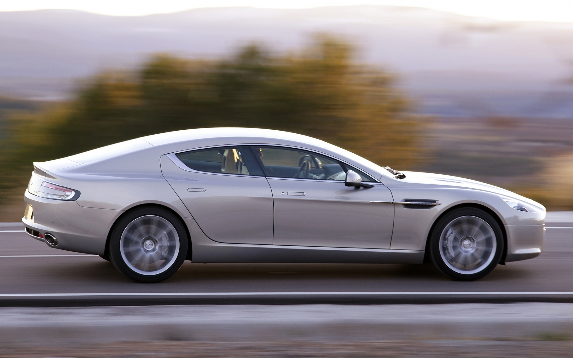 Картинки Aston martin, rapide, 2009, серебро, вид сбоку, скорость фото и обои на рабочий стол