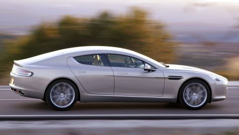 Aston martin, rapide, 2009, серебро, вид сбоку, скорость