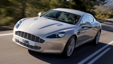 Aston martin, rapide, 2009, серебро, вид спереди, асфальт