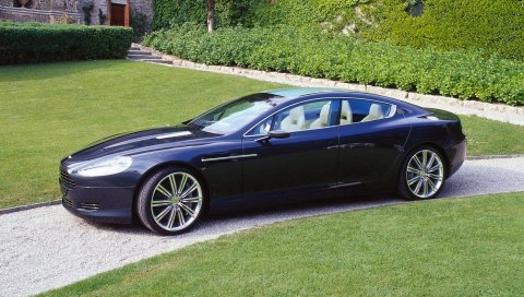 Aston martin, rapide, 2006, синий, вид сбоку, концепт-кар, природа