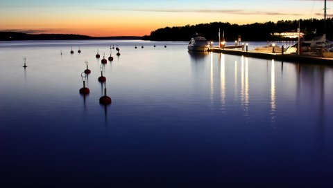 Яхта, причал, море, вечер