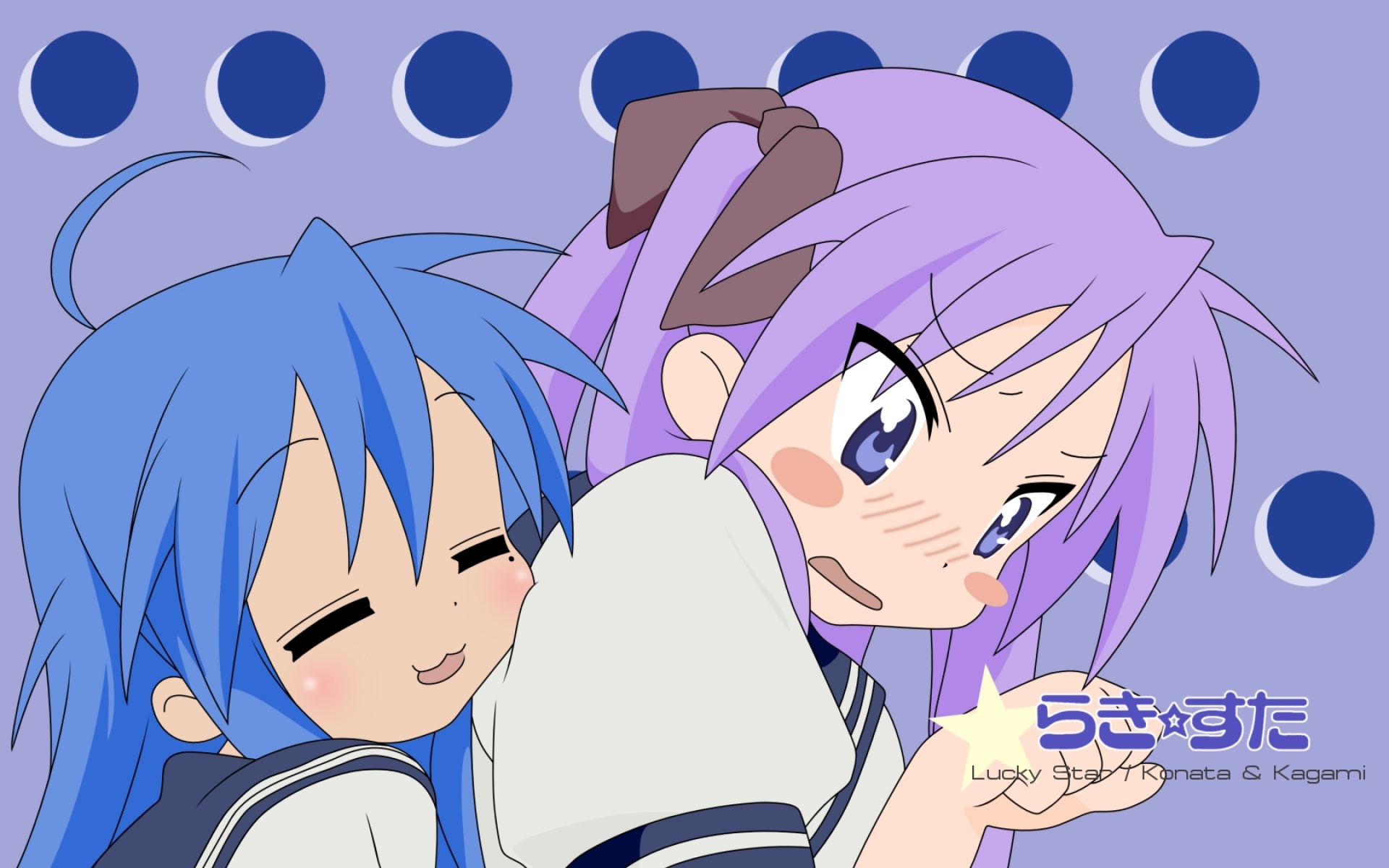 Картинки Удачливая звезда, izumi konata, hiiragi kagami, девушка, обнимающая, гнев фото и обои на рабочий стол