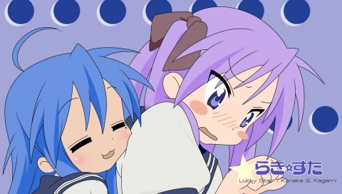 Удачливая звезда, izumi konata, hiiragi kagami, девушка, обнимающая, гнев