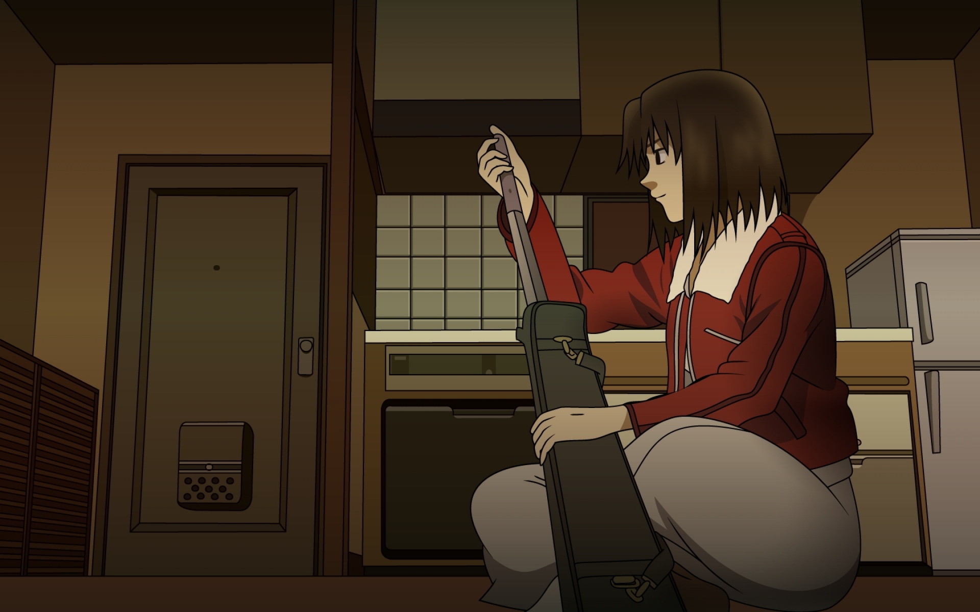 Картинки Kara no kyoukai, ryougi shiki, оружие, комната, дверь фото и обои на рабочий стол