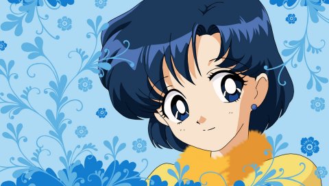 Bishoujo senshi sailor moon, mizuno ami, девушка, улыбка, узоры