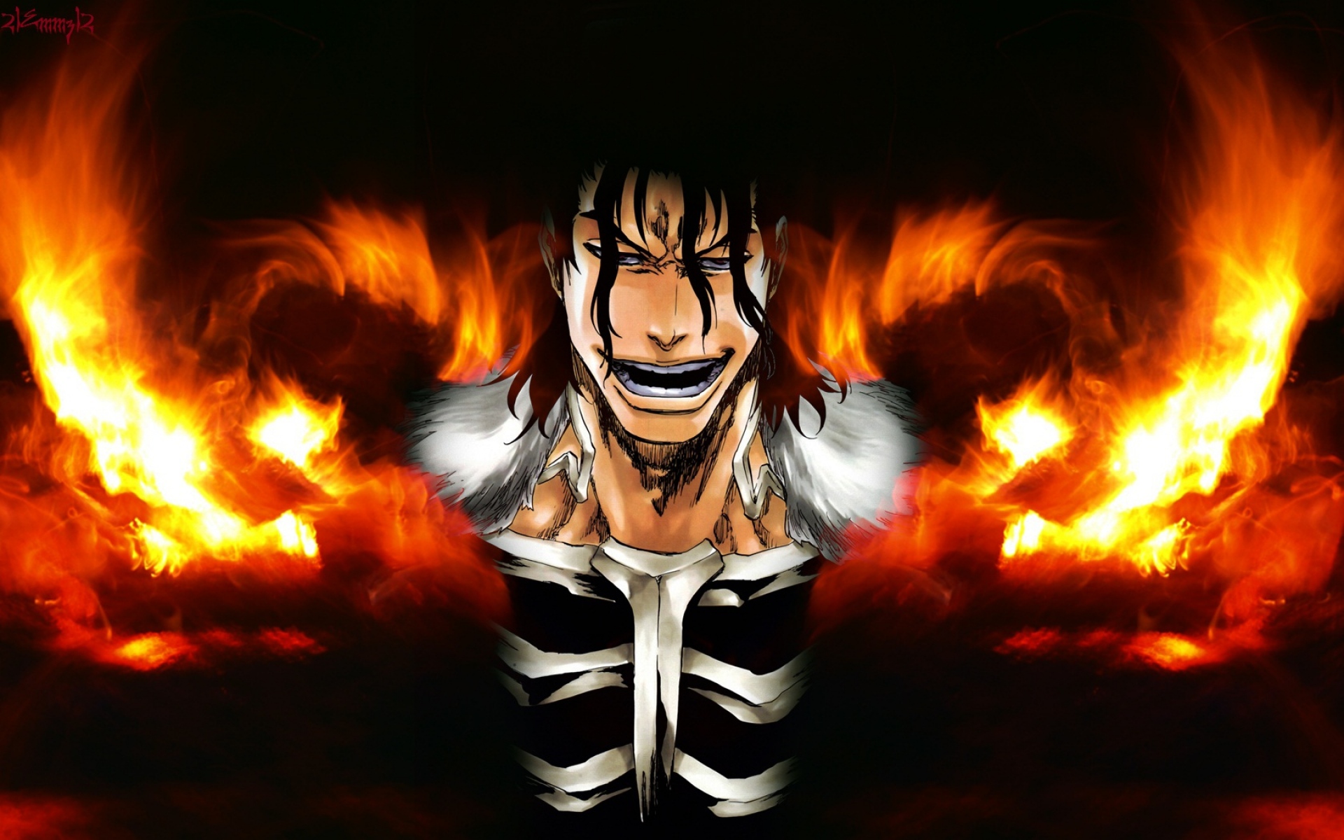 Картинки 21emmz12, bleach, ginjou kuugo, мужчина, улыбка, огонь, скелет фото и обои на рабочий стол
