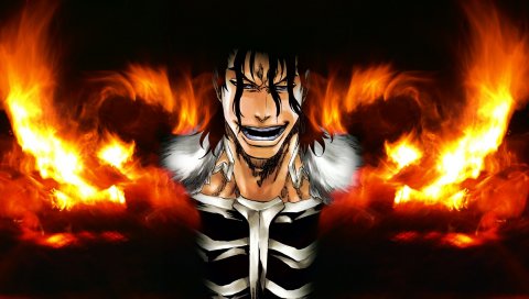 21emmz12, bleach, ginjou kuugo, мужчина, улыбка, огонь, скелет