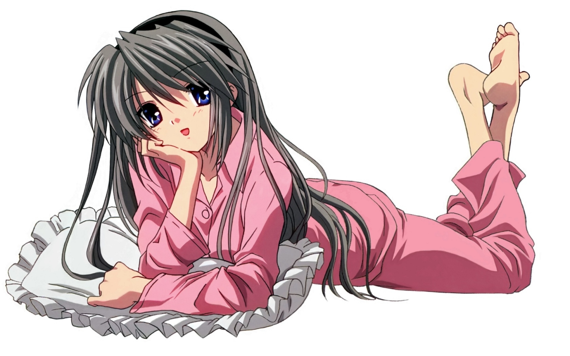 Картинки Clannad, sakagami tomoyo, девушка, брюнетка, пижама, подушка фото и обои на рабочий стол