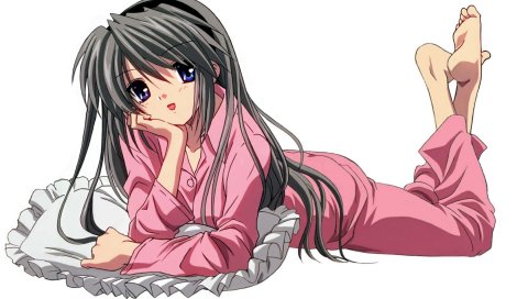 Clannad, sakagami tomoyo, девушка, брюнетка, пижама, подушка