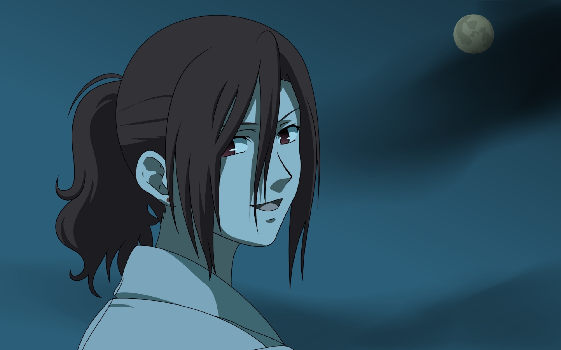 Картинки Kara no kyoukai, девушка, улыбка, луна фото и обои на рабочий стол