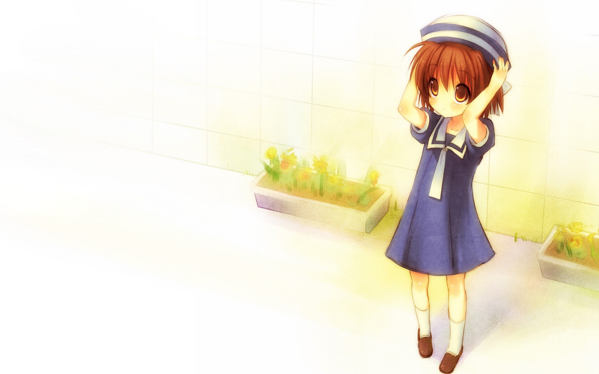 Картинки Clannad, okazaki ushio, девушка, шляпа, ветер фото и обои на рабочий стол