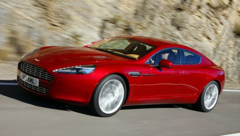 Aston martin, rapide, 2009, красный, вид сбоку, скорость, асфальт