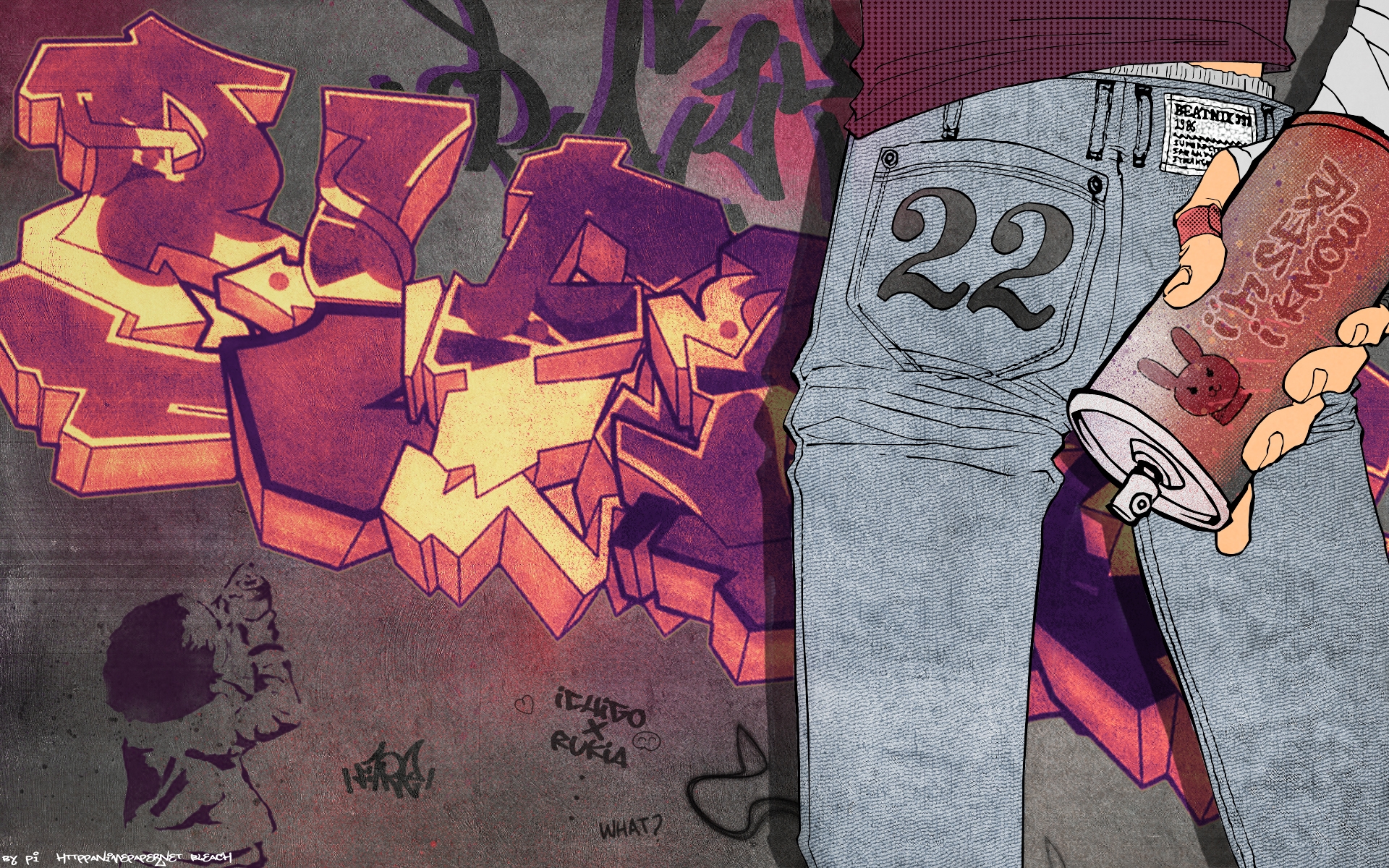 Картинки Отбеливатель, граффити, кубо тита, kurosaki ichigo, стена, джинсы, спрей фото и обои на рабочий стол
