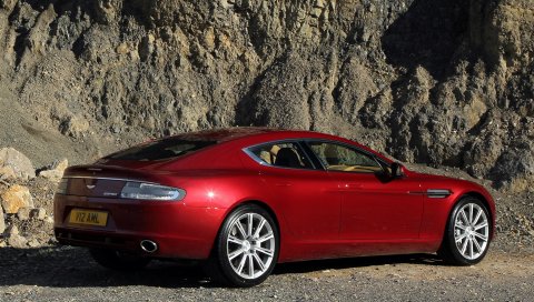 Aston martin, rapide, 2009, красный, вид сбоку, рок