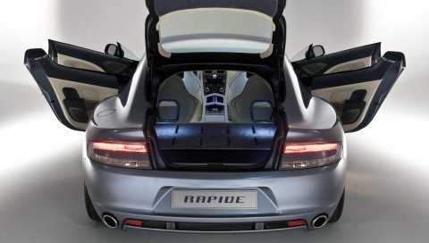 Aston martin, rapide, 2009, серый, вид сзади, стиль, авто