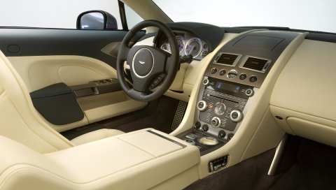 Aston martin, rapide, 2009, салон, салон, рулевое колесо, спидометр