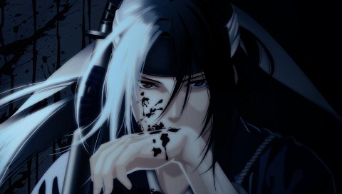 Hakuouki, мальчик, брюнетка, меч, взгляд, ночь