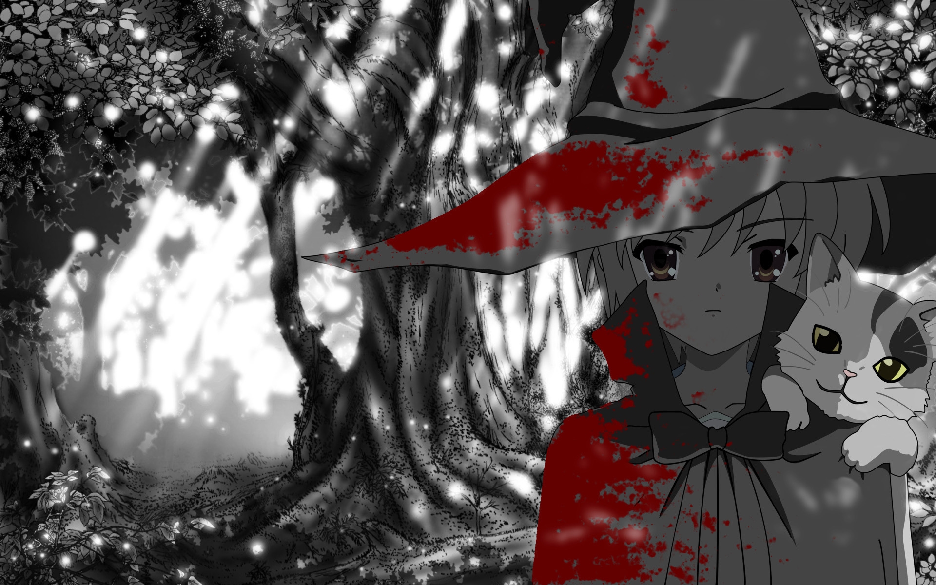 Картинки Suzumiya haruhi, девушка, кошка, дерево, балки фото и обои на рабочий стол
