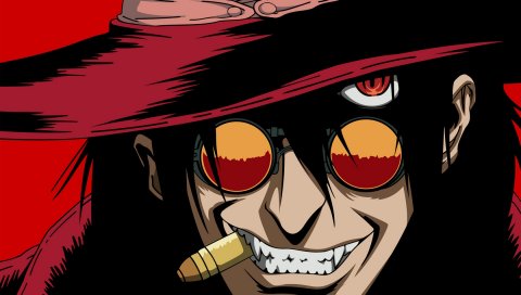 Hellsing, alucard, вампир, рукав, очки, шляпа
